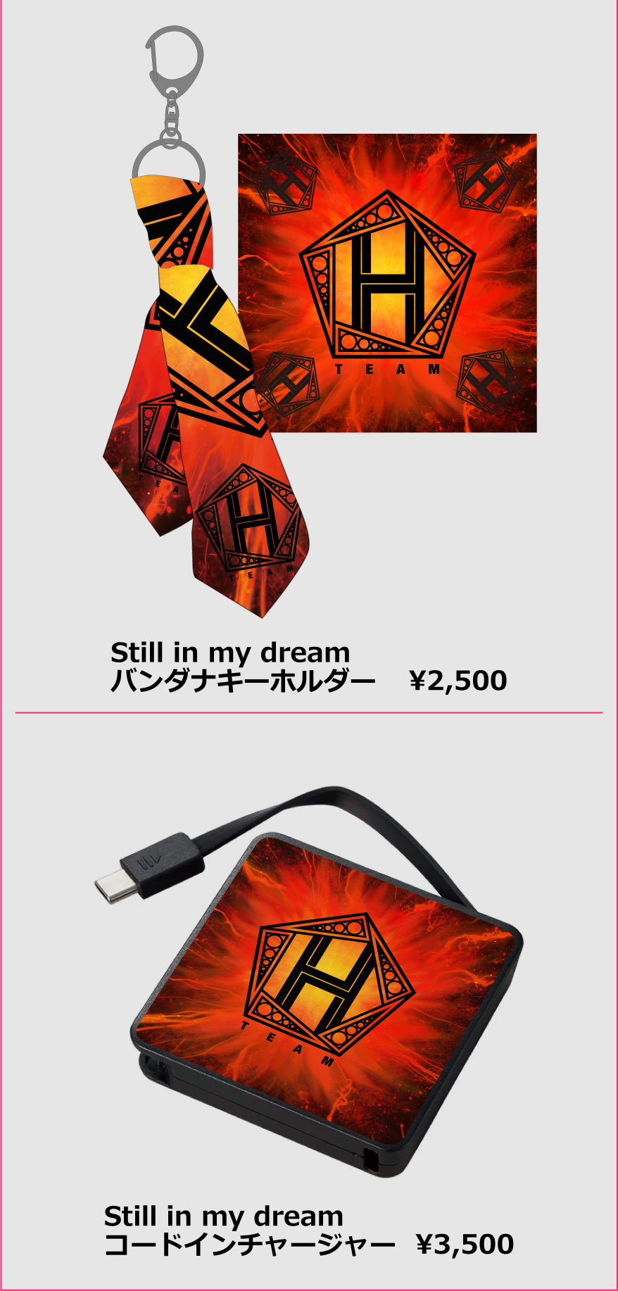 [Still in my dream バンダナキーホルダー 2500円][Still in my dream コードインチャージャー 3500円]
